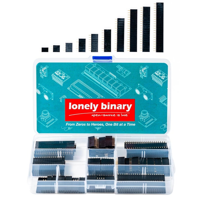 LONELY BINARY 160-Piece 2.54mm Female Pin Header Assortment Kit - Single Row Straight 22/20/19/15/10/8/6/4/3/2-Pin Headers for Arduino ESP32 Raspberry Pi STEM DIY Prototyping - Image 1